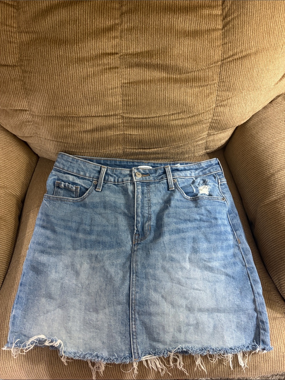Old Navy Light Blue Denim Skirt with Frayed Hem